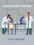 Poster with scientists researching of plants growing in test tubes in laboratory