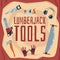 Poster with set of equipment and hand tools for lumberjack and carpentry works