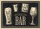 Poster or signboard BAR. Set glass beer, whiskey, wine, tequila.
