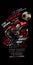 Poster. Sportive young man, professional football player in motion and action with ball isolated on dark background with