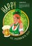 Poster for St. Patricks Day. Cute Irish girl with a beer glass