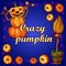 Poster in style of holiday all evil Halloween. Funny Scarecrow pumpkins in the shape of a snowman, a broom of witch