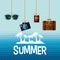 Poster summer island palm suitcase camera sunglasses hanging