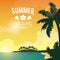 Poster sunset seaside with logo summer holydays