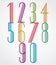 Poster tall colorful numbers with parallel stripes on white back