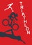 Poster for triathlon competitions. Vector illustration with runner, cyclist and swimmer.