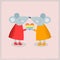 Poster with two cute kissing mice dressed in dresses and holding a heart in LGBT colors