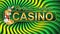 Poster. Virtual online casino on a green wavy-striped background.