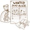 Poster wanted criminals. Wild west outline drawing for coloring