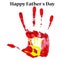 Poster watercolor prints of hands of the father and son. Happy Father\'s Day