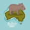 Poster wombat in australia map in green surrounded by the ocean