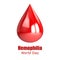 Poster World Hemophilia Day World. Awareness poster with blood drop