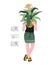 Poster with young woman cultivating home tropical plants and text - `Home sweet home`. Hand drawn vector illustration.