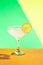 Poster. Zesty margarita adorned with salt and lemon slice showcased against dynamic vibrant contemporary colored studio
