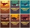 Posters collection World of dinosaurs. Prehistoric world. Jurassic period.