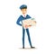 Postman In Blue Uniform Delivering Mail, Holding Giant Letter Envelop, Fulfilling Mailman Duties With A Smile