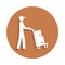 the postman with the cart icon in badge style. One of logistic collection icon can be used for UI, UX