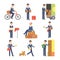 Postman delivery man character vector set.