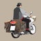 Postman driving a motorcycle or bike cartoon graphic side view