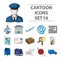 Postman, envelope, mail box and other attributes of postal service.Mail and postman set collection icons in cartoon