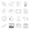 Postman, envelope, mail box and other attributes of postal service.Mail and postman set collection icons in outline