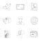 Postman, envelope, mail box and other attributes of postal service.Mail and postman set collection icons in outline