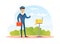 Postman Putting Letter in Mailbox, Mailman in Blue Uniform Delivering Mail to Customer, Delivery Service Concept Vector