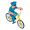 Postman ride bike icon, isometric style
