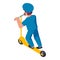 Postman ride kick scooter icon, isometric style