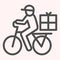 Postman riding bicycle line icon. Mail delivery man on bike with box. Postal service vector design concept, outline