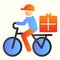 Postman riding bicycle line icon. Mail delivery man on bike with box. Postal service vector design concept, outline