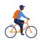 Postman riding on bike. Express delivery concept. Man on bicycle. Side view of African male with backpack. Courier on