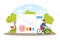 Postman Riding on Bike, Mailman in Blue Uniform Delivering Mails and Parcels to Customers, Mail Delivery Service Concept