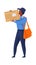 Postman shipping parcel. Express delivery concept. Post office worker carries box. Courier holding letter. Isolated