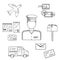 Postman and shipping sketch icons