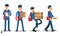 Postman Wearing Uniform Engaged in Daily Routine Vector Illustration Set