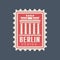 Postmark stamp of Germany with Brandenburg Gate silhouette. Famous architectural monument of Berlin. Travel concept