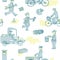 Postmen deliver mail. Seamless pattern with figures of people and vehicles, letters and stamps