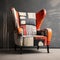 Postmodern Wing Back Chair In Orange And Black: A Rustic Futuristic Design