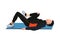 Postural gymnastics exercise. The illustration shows a man on a mat performing a stretching exercise