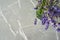 Posy of lavender flowers on an empty marble desk