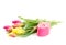 Posy of tulips flowers with gift box