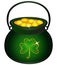 Pot filled with gold coins. Cauldron with gold, Celtic mythology, Irish holidays.