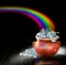 Pot full of money with rainbow