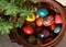Pot full of multicolored Easter eggs