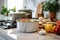 pot full of vegetables and peppers in a white kitchen. italian kitchen white marble countertop with a bowl of vegetables