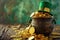 Pot of gold coins and Leprechaun Saint Patrick\\\'s Day theme
