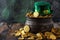 Pot of gold coins and Leprechaun Saint Patrick\\\'s Day theme
