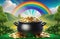 A pot of gold with a rainbow in the background, St. Patrick\\\'s Day