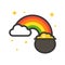 Pot of gold with rainbow vector, Feast of Saint Patrick filled icon editable outline
